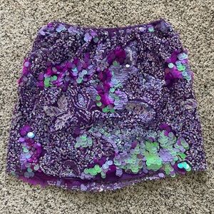 Purple Sequin Crop Top & Skirt Set